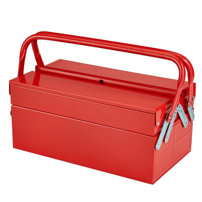 14 - Inch 2 Tier 3 Tray Red Folding Cantilever Toolbox With Handle | Enough Room For Tools Lock Hole Secure Keeping Metal Dual Handles Easy Movement And Comfortable Ample Storage Theft Opening