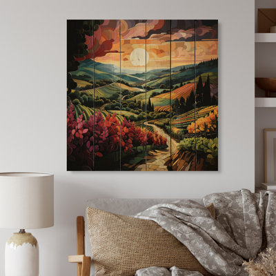 " Vineyard Sunset Rows Of Ruby Landscape I "