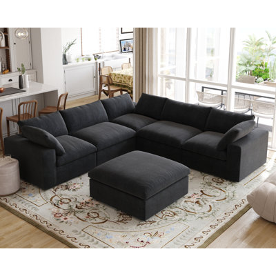Canapé modulaire rembourré en lin avec repose-pieds 6 pièces Kenda