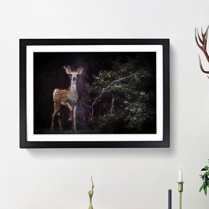 Curious Fawn in Abstract - Picture Frame Painting Print, 62cm H x 87cm W x 2cm D, Black Framed