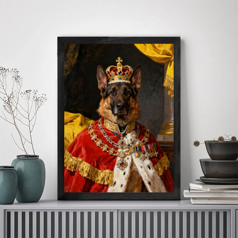 Reproduction d'art encadrée noire, "berger allemand rétro", impression de style rétro, H 11 po x l 9 po