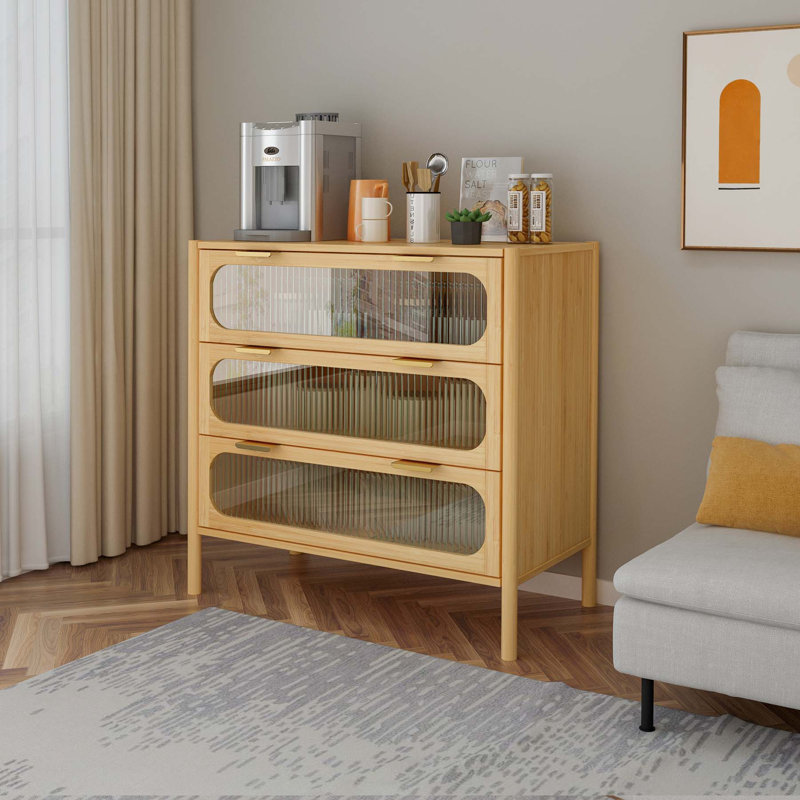 Commode d'appoint à 3 tiroirs en bois massif Yariana
