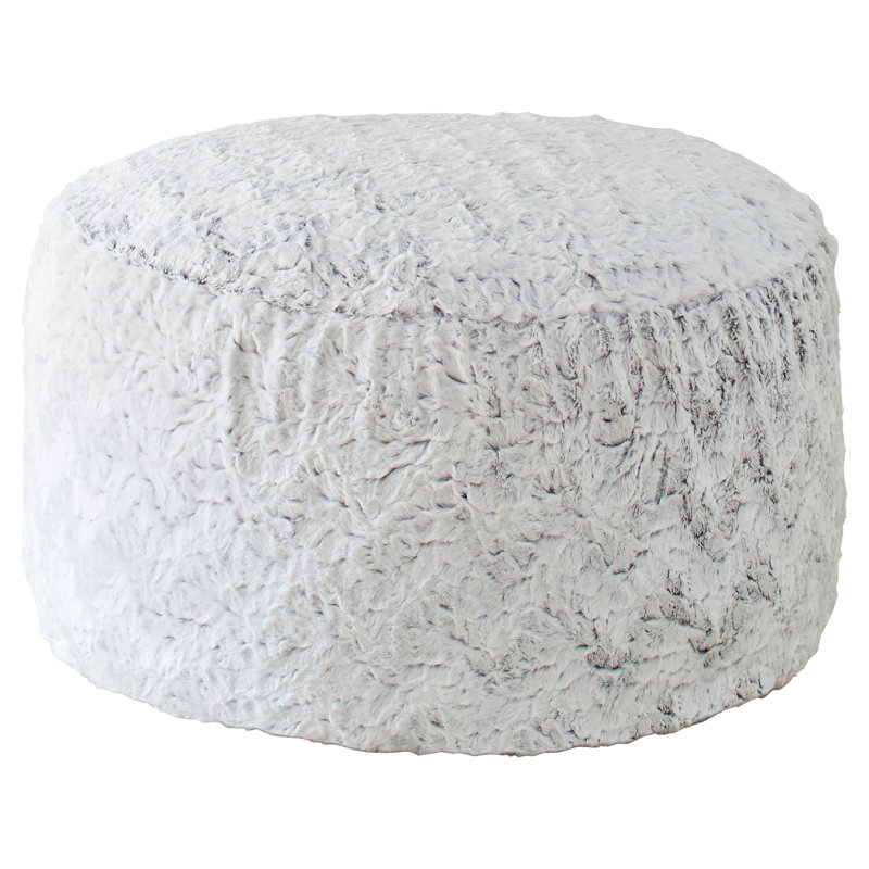 Mikeyah Upholstered Pouf, Fauxchilla Silver Fox Faux Fur