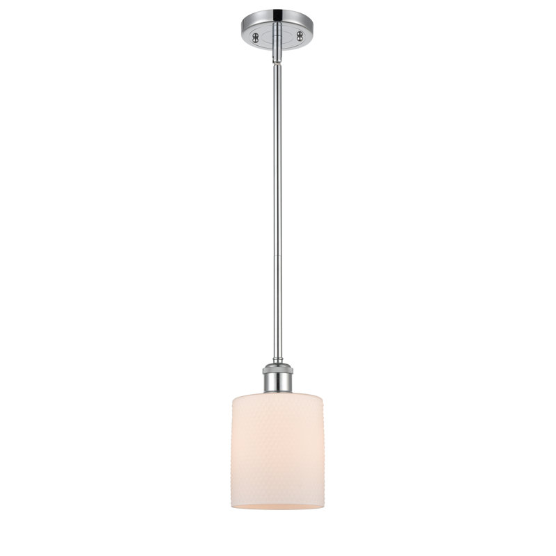Luminaire suspendu cylindrique 1 lumière Leilani, Chrome poli, Ampoule non incluse, Blanc mat