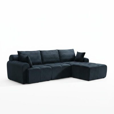 Canapé modulaire en velours côtelé modulaire de 118 po en L, canapé pré-assemblé en mousse à mémoire de forme avec siège profond et dossier haut pour le salon et la salle de jeux - noir mat