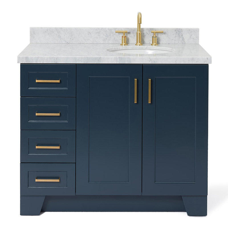 ARIEL TAYLOR 43 IN RIGHT OFFSET RECTANGLE SINK VANITY, Left, Rectangle, Midnight Blue