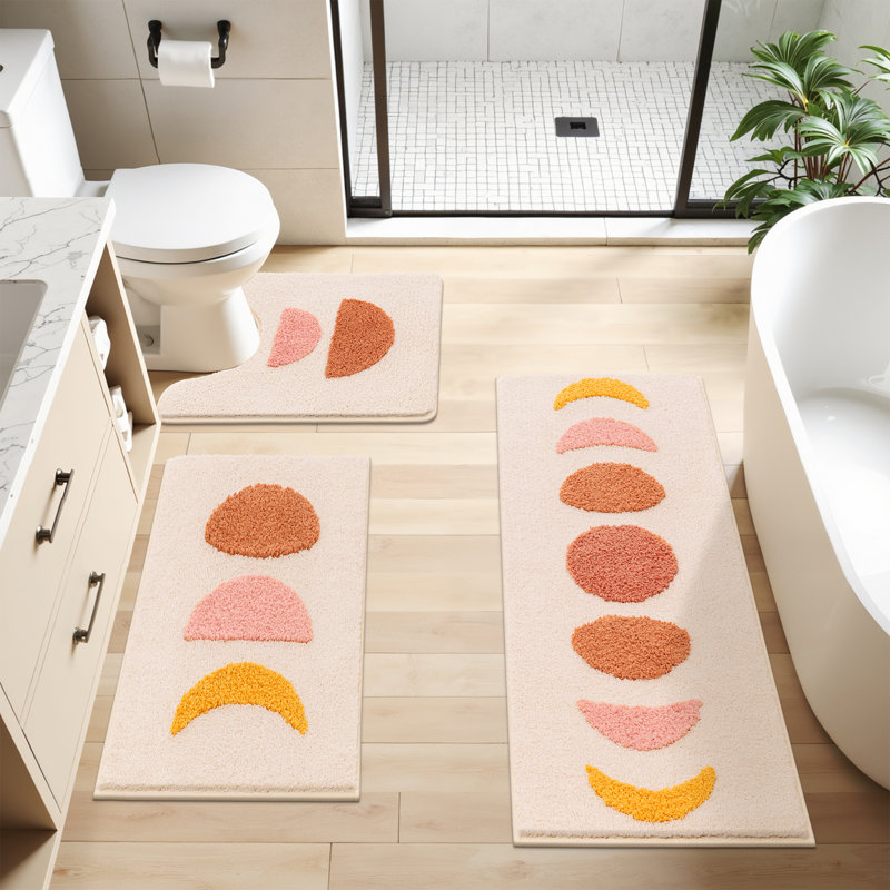 Kayliee Microfiber Non-Slip Bath Rug Set with Contour Mat, Beige