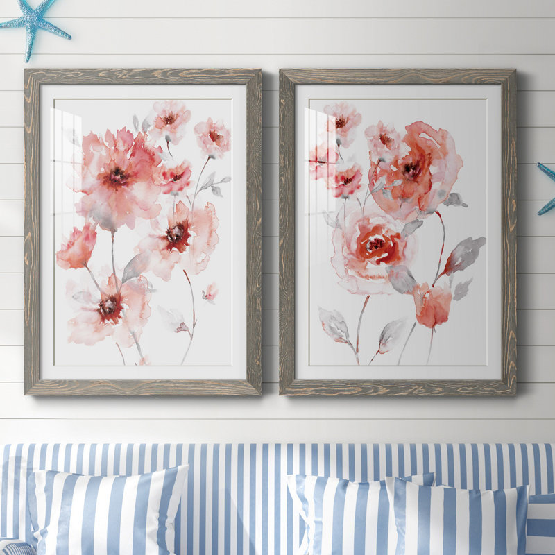 Translucent Blush I - ensemble de 2 reproductions d'art, Blanc, Cadre en papier gris, H 37,5 po x l 55 po x P 1,5 po