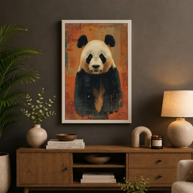 Panda Portrait Modern - Wrapped Canvas, 24x16 - 61.0 x 40.6 cm, Ochre Border