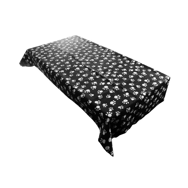 Paw Print Tablecloths, 58" W x 144" L, White on Black