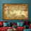 Élégante impression de carte de la Terre du Milieu: art mural rétro sur toile, toile tendue 1P