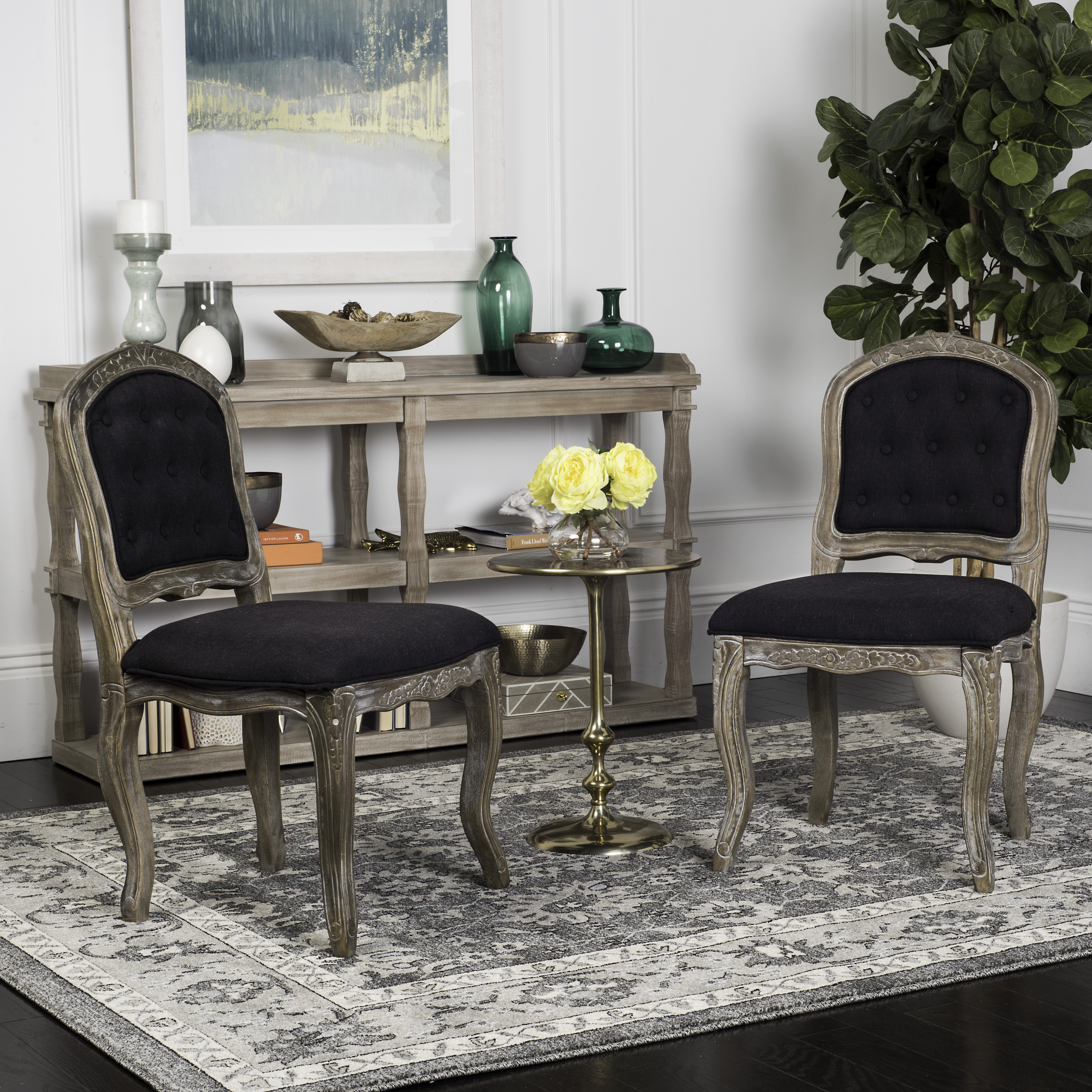 One Allium Way® Fleur Tufted Upholstered Side Chair in Rustic oak & Reviews | Wayfair