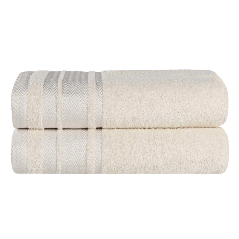 Haidar Cotton Solid Dobby Border Plush Soft Absorbent Medium Weight Bath Towel, Ivory