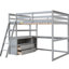 Lit mezzanine pleine grandeur gris avec bureau et tablette - Bois de pin robuste pour une chambre à coucher fonctionnelle-228614721-228614727