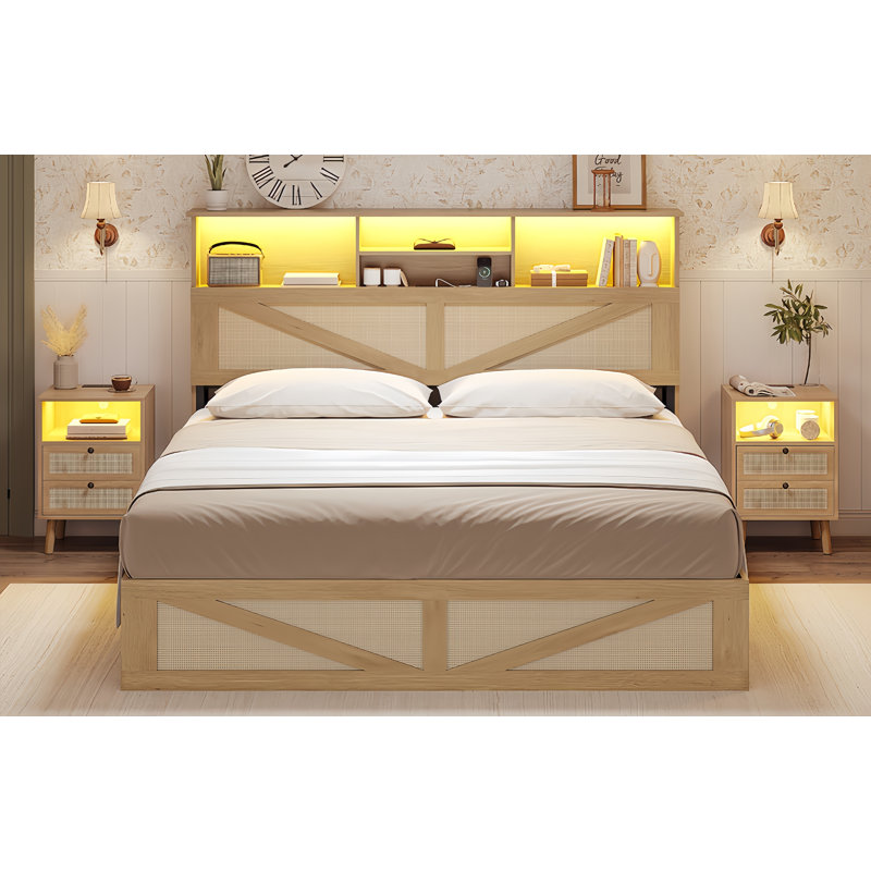 Ensemble de chambre à coucher en rotin pour grand lit, Queen