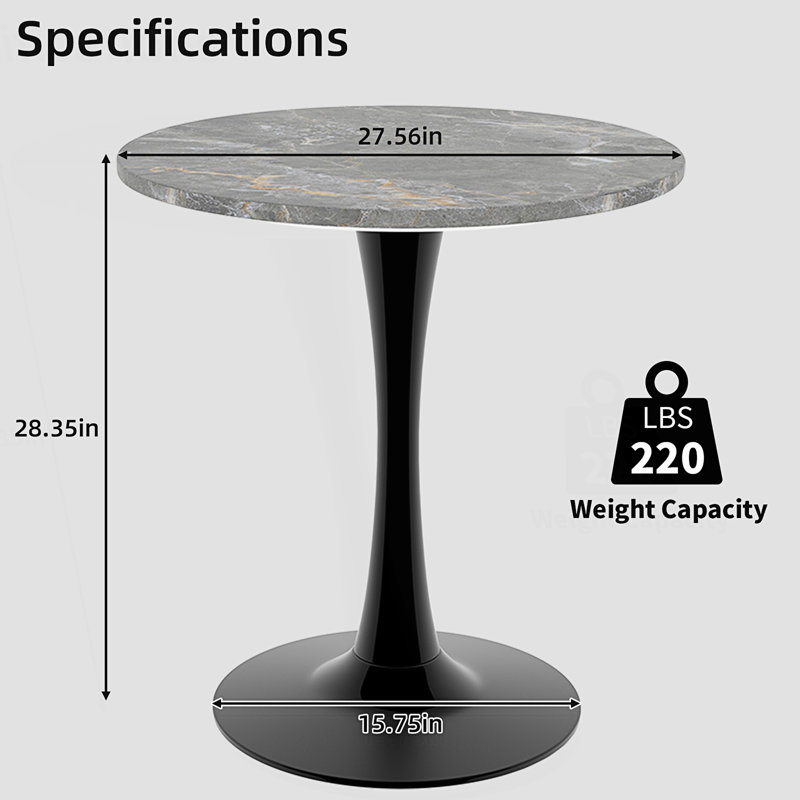 Round Side Table With Pedestal Base, Black, Gray