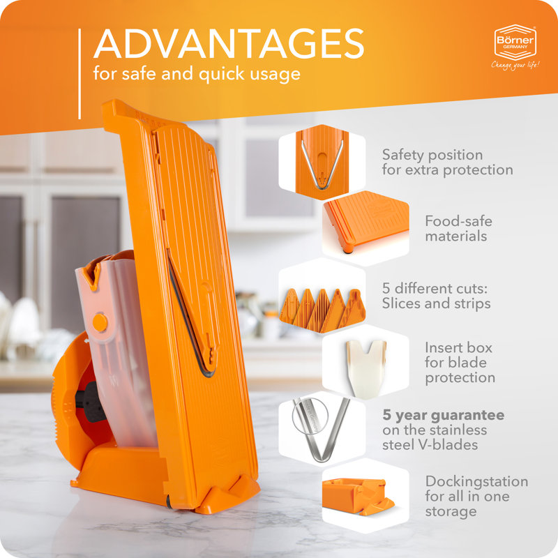 Borner V-3 Trend Mandoline, Professional Set, Orange, Orange