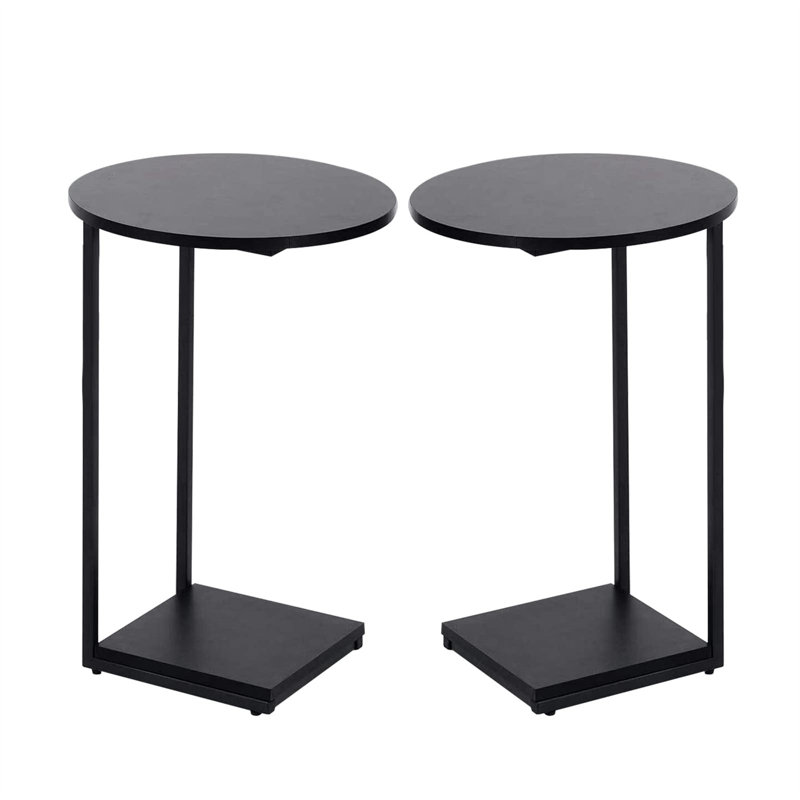 Ensemble de 2 tables de bout modernes en forme de C - Tables d'appoint polyvalentes pour petits espaces, Noir