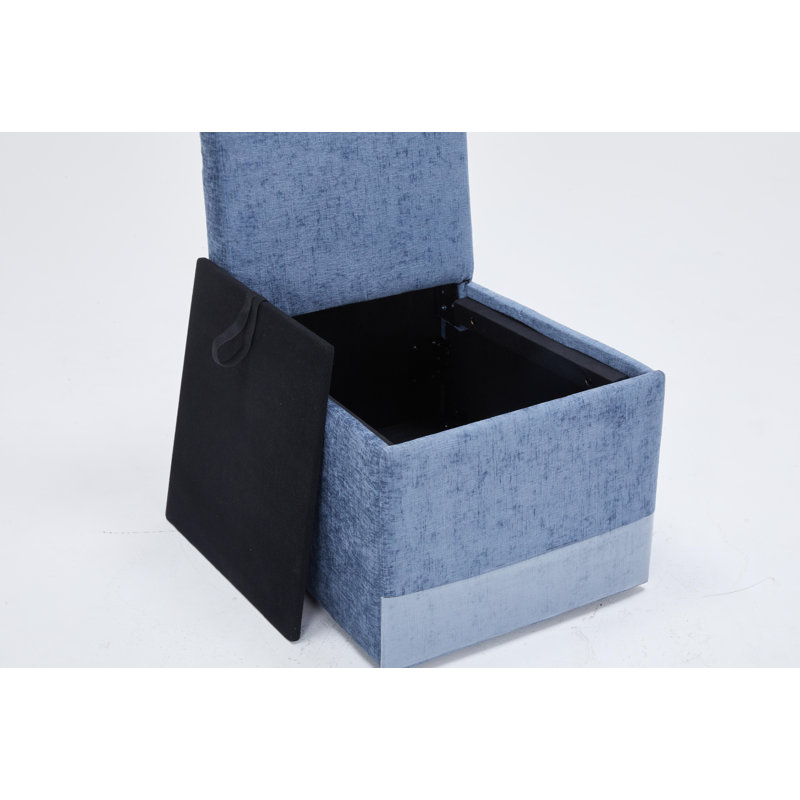 Linen Upholstered Armless Dining Chair with Casters and Storage space-set of 2, Blue