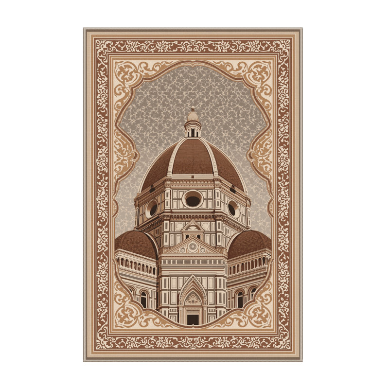 Machine Washable Parez Florence Duomo Classic Oriental Rug in Brown – Beige Binding, 6x9