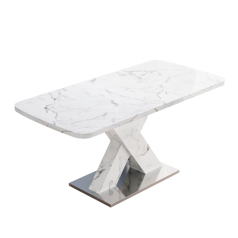 Modern Square Dining Table, White, White