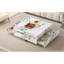 Modern Square Marble Textured Coffee Table With 4 Drawers And Suspended Base, White, 43.3"
