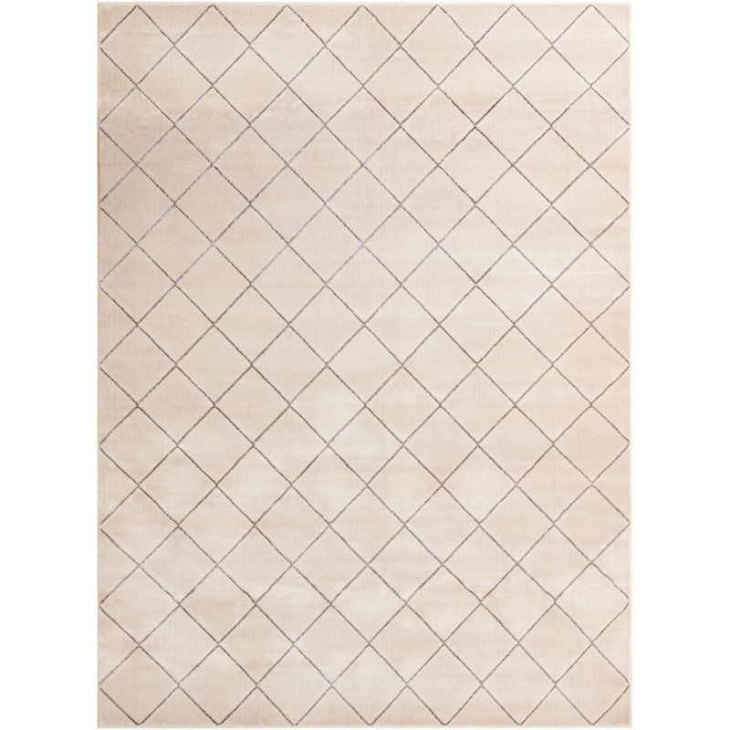 Contemporary Falco Runner Rug White and Silver Color, Rectangle 9' x 12'