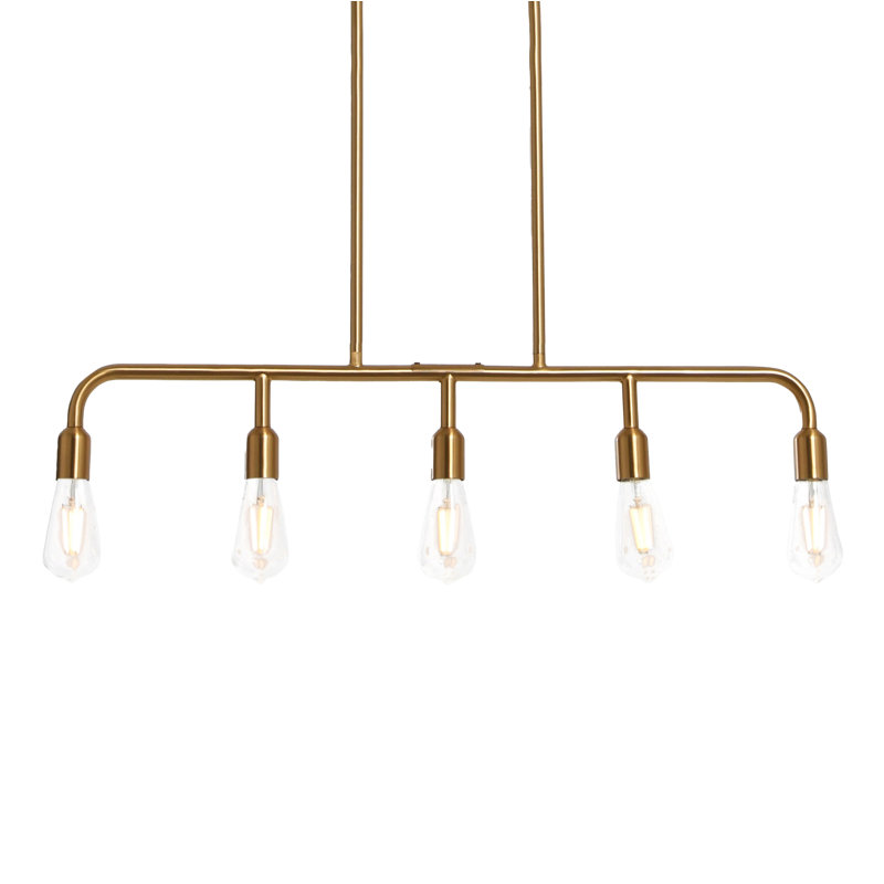 Robert Stevenson Lighting Benson - Exposed Bulb Metal 5-Light Linear Chandelier, Gold