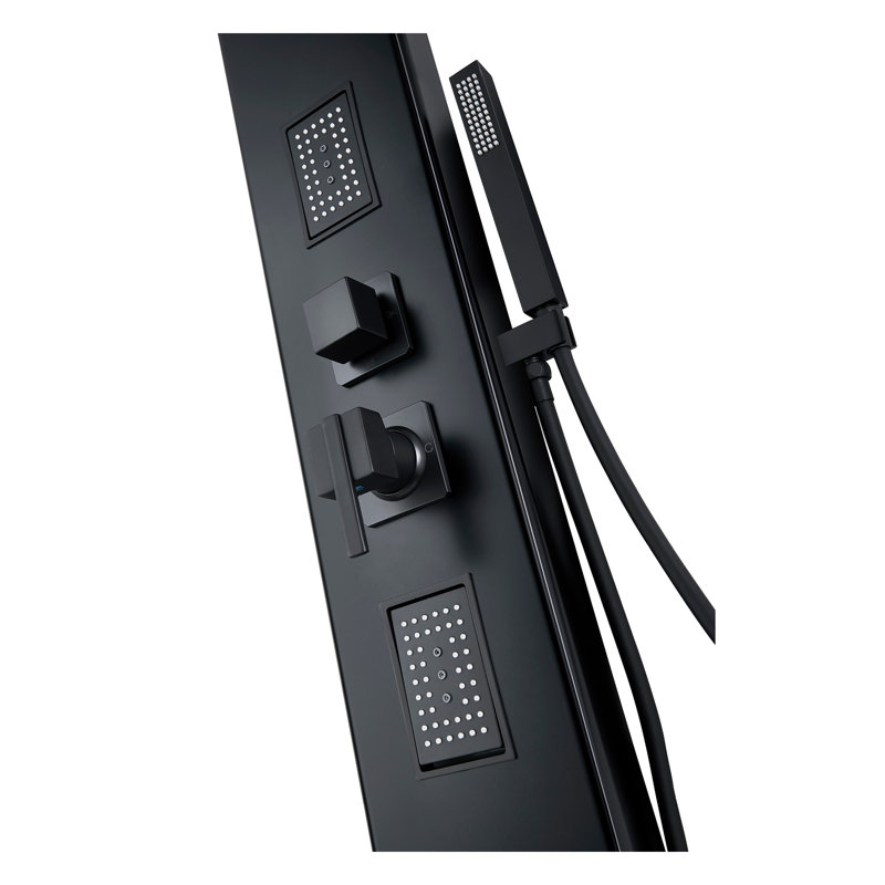 Panneau de douche 59 po avec pomme de douche réglable, Noir mat