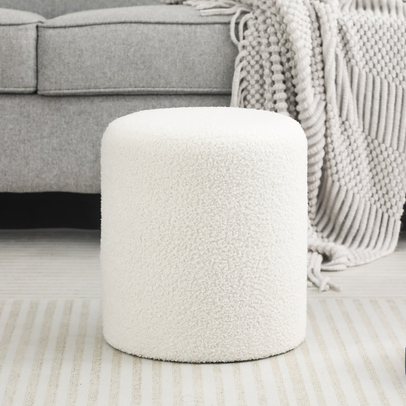 Repose-pieds rond, 100 % polyester blanc