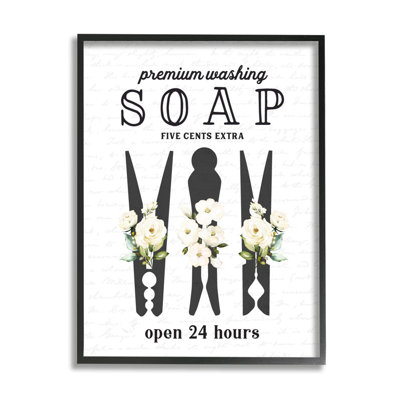 Floral, pince à linge Silhouettes, Giclée encadrée noir minuit, L 11 po x H 14 po