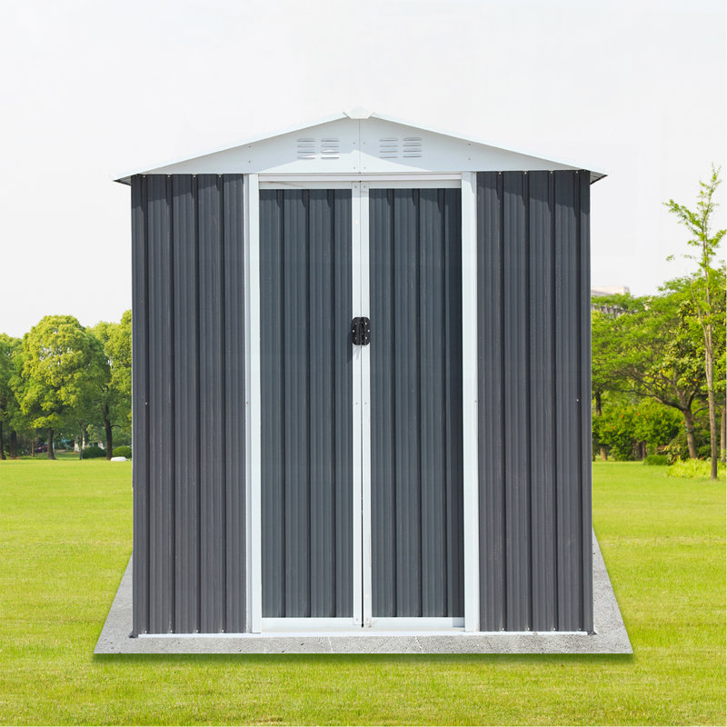 Remise de rangement extérieure pour toit Apex gris de 6 pi 4 po avec cadre de base, H 72,2 po x l 74,5 po x P 45,3 po