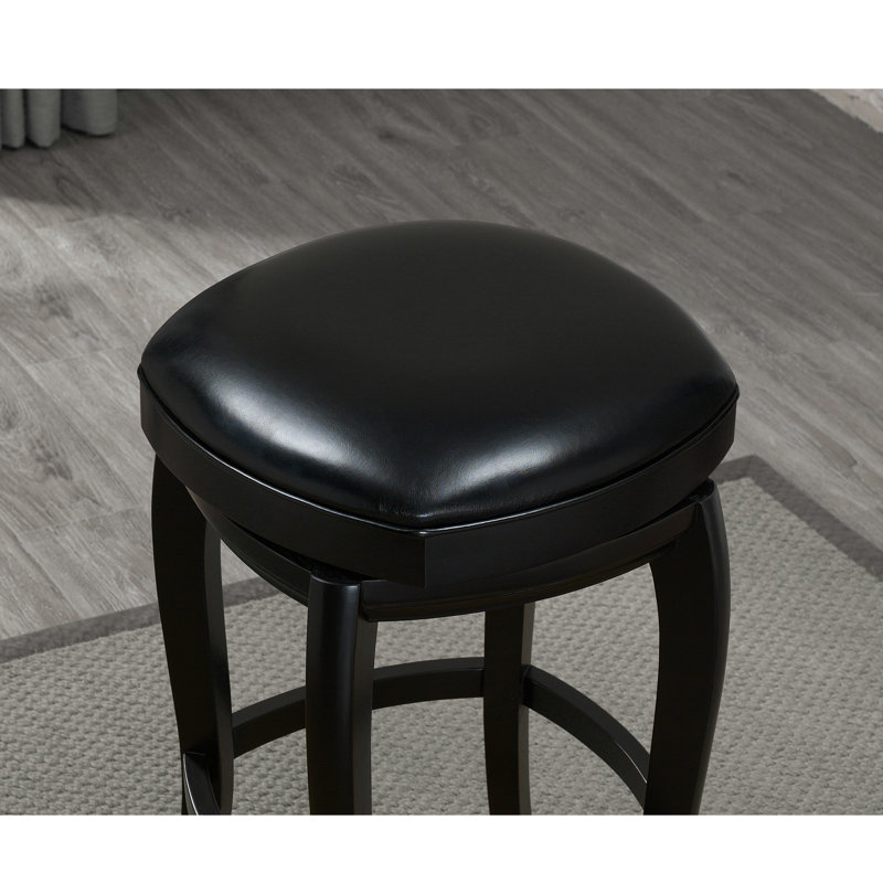 American Heritage Madrid Upholstered Counter Stool - Black Bonded Leather Round Seat with 360° Swivel & Adjustable Leg Levelers