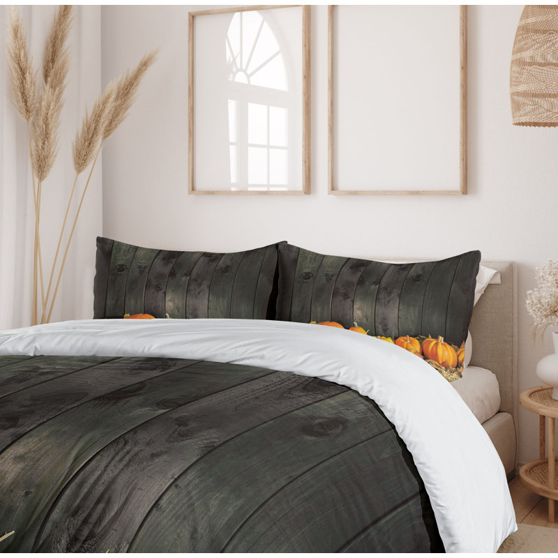Thanksgiving Themed Pumpkin Print Queen Duvet Cover Set