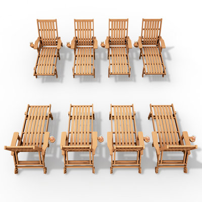 Dareona Pakkdiarie Outdoor HDPE Adjustable Reclining Chaise Lounge Chair With Wheels & Cup Holder (Set of 8)