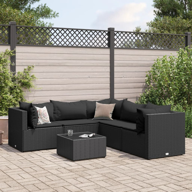 Latitude Run® 7 Piece Patio Lounge Set With Cushions Gray Poly Rattan, Black, Black, 5