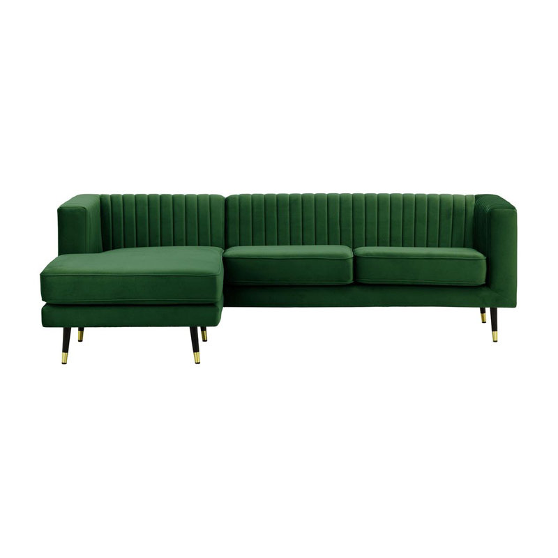 Monaville 4 Seater Velvet Sofa & Chaise, Left Hand Facing, Green