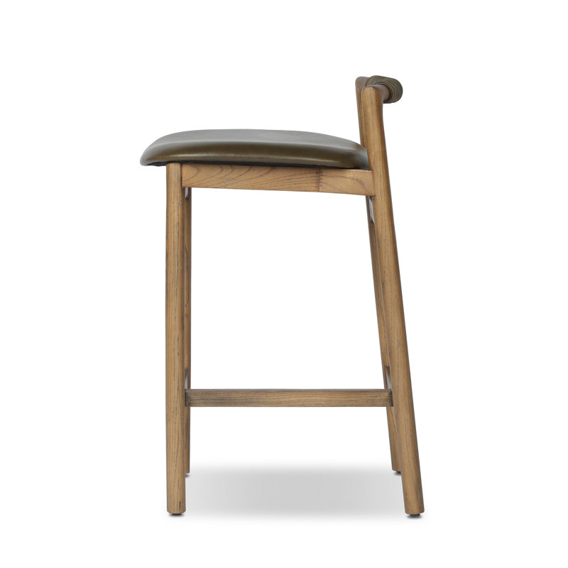 Baden Stool, Counter Stool (26" Seat Height), Dulane Moss/Genuine Leather, Toasted Nettlewood