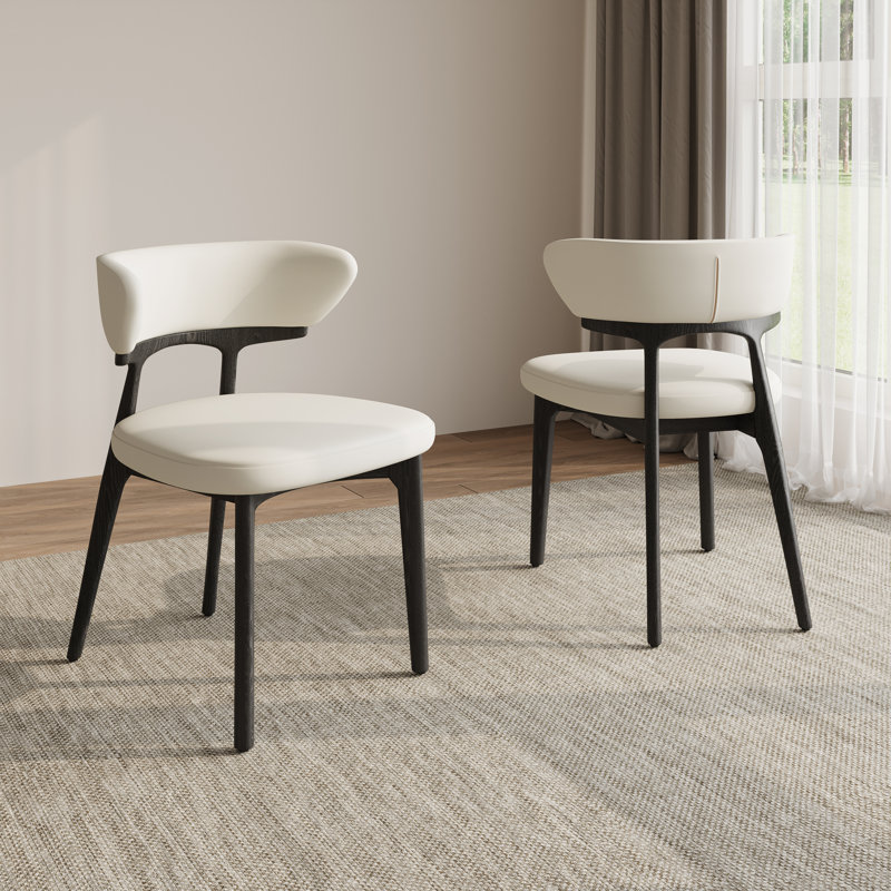 Modern Faux Leather Dining Chair, Side Chair with Black Wood Legs, Kitchen Chairs Set Of 2, No Assembly Needed, 2