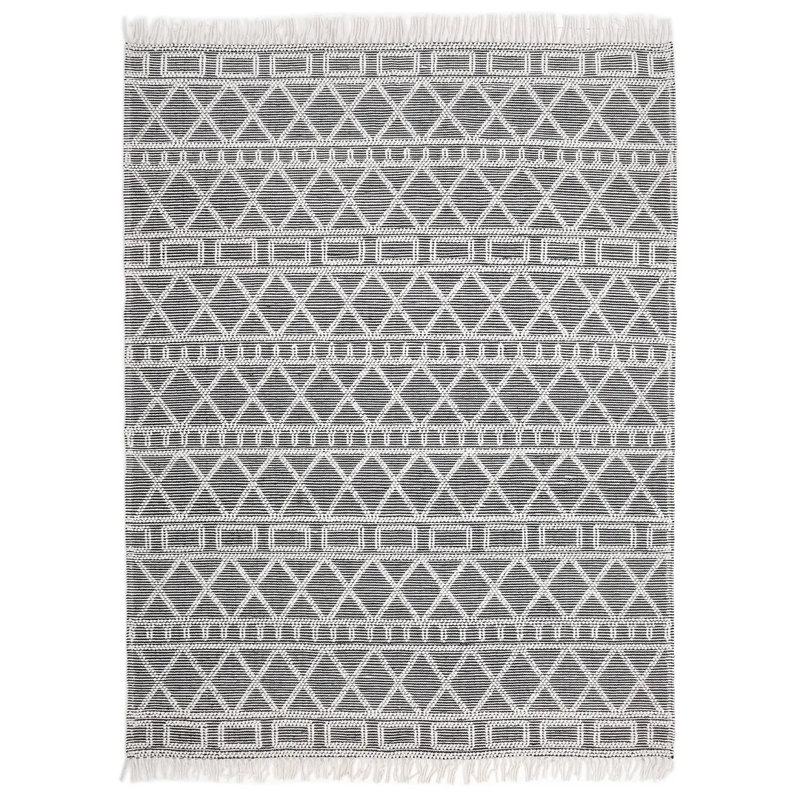 Tapis gris / blanc en coton / laine à tissage plat Gauna, Rectangle 8 pi x 10 pi