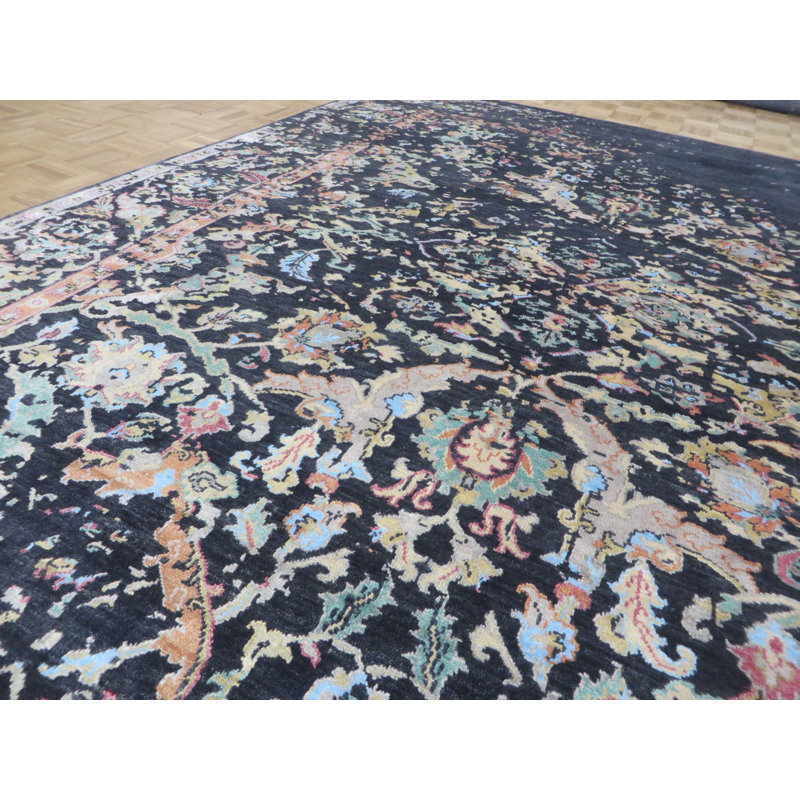 Tapis de surface en laine bleu noué la 8 pi 3 po x 10 pi 5 po one-of-kind Karn