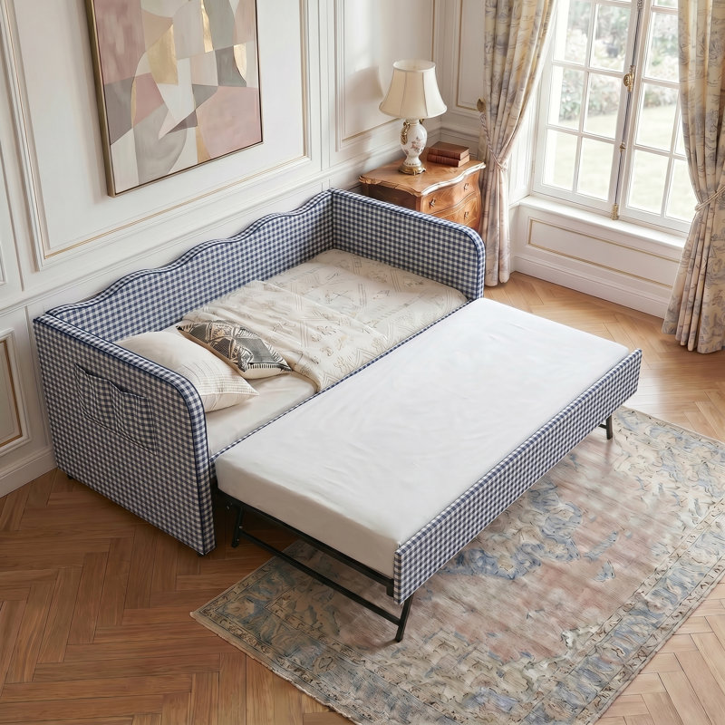 Canapé-lit convertible rembourré Gingham, Twin, Dark Blue