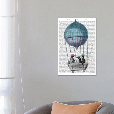 Penguins In Balloon Bath Book Print by Fab Funky - Wrapped Canvas Gallery-Wrapped Canvas Giclée