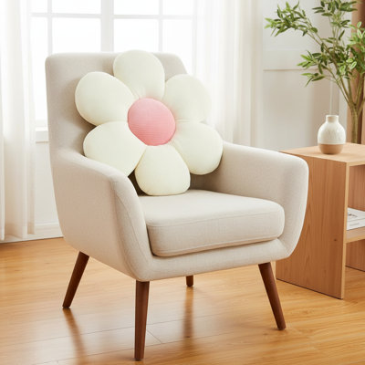 Coussin en forme de fleur blanche et rose 14,9 po