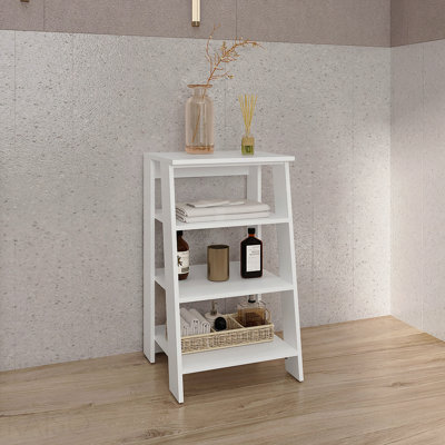 30" High 4-Tier Ladder Shelf Organizer For Bathroom, Side Table, Living Room In White