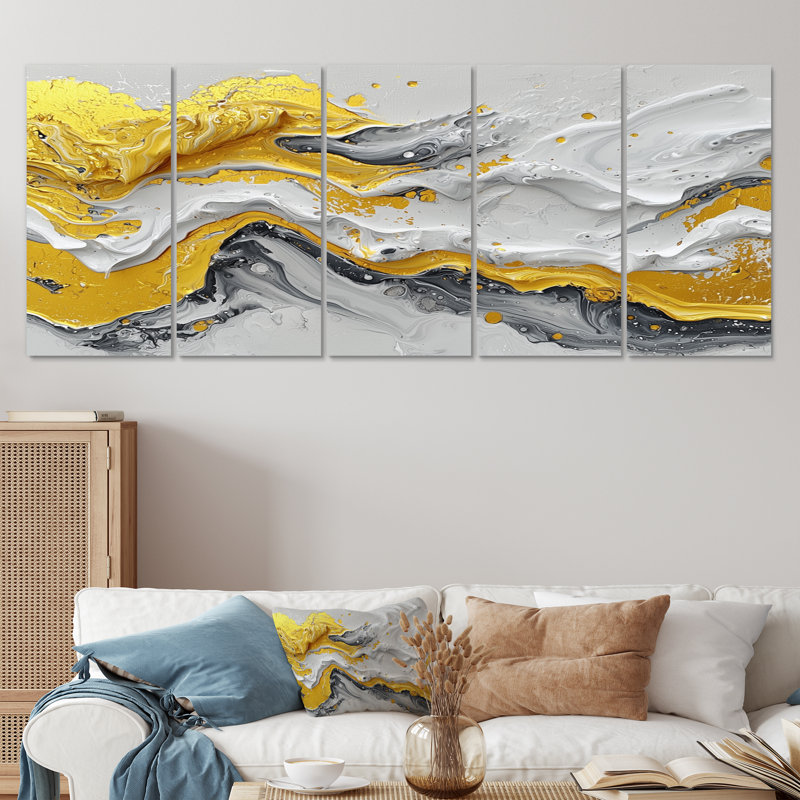 Damari jaune abstrait Grove Harmony I - décoration murale abstraite de suprématisme - art mural moderne, 5, H 32 po x l 80 po
