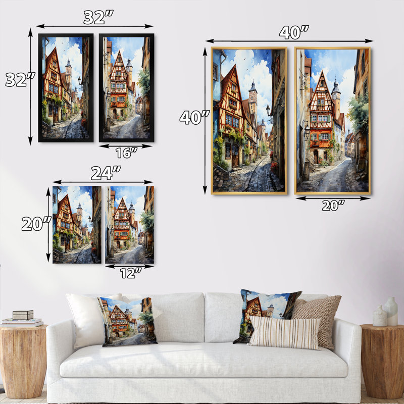 " Germany Rothenburg Street I " 2 - Pieces, Gold Framed, 20" H x 24" W