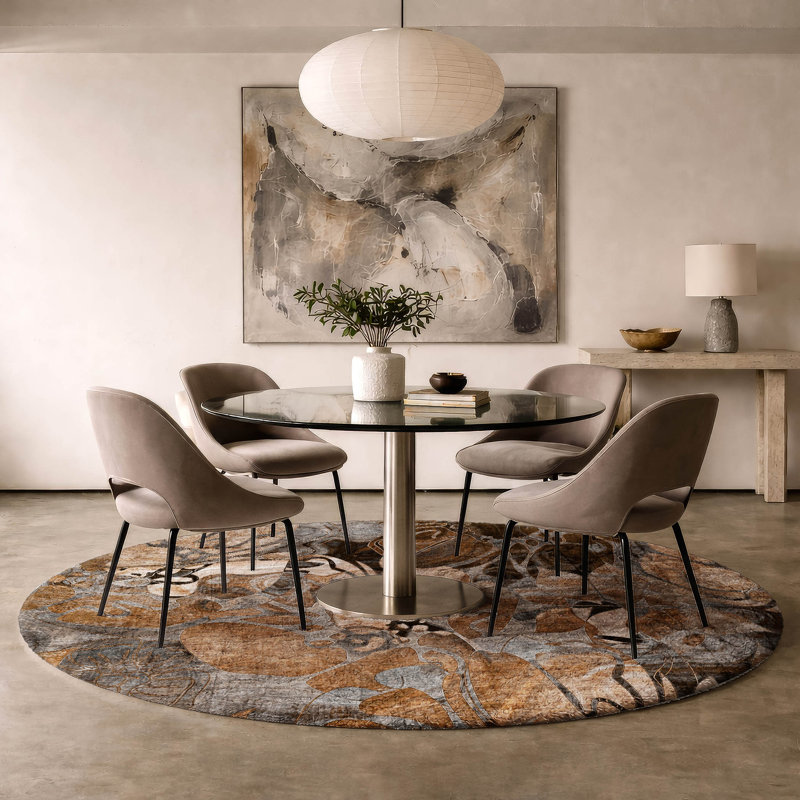 Premium Machine Washable Dream Shag ADS558 Floral Rug, Paprika, 8' Round