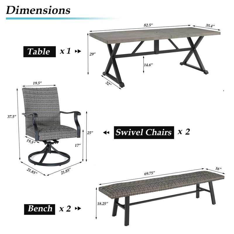 8 - Person Patio Dining Set Umbrella Hole Included Rectangular Table