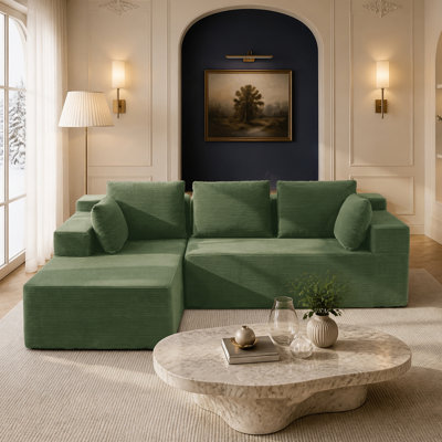 Modern Modular L-Shaped Sectional Sofa with Chaise, Deep Seat Corduroy Compression Foam Sofa, No Assembly Required